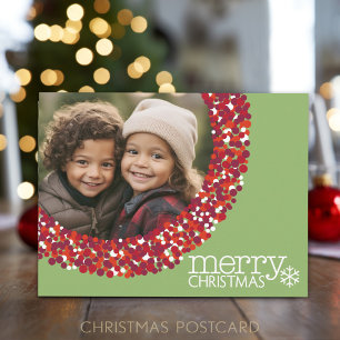 Photo with Red Berry Christmas Wreath Frame Holiday Postcard