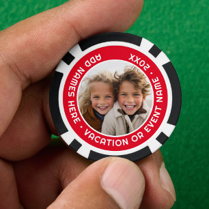 Photo with Red Border and Custom Text Poker Chips