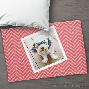 Photo with Red Chevron Pattern - Name on Back Pillowcase