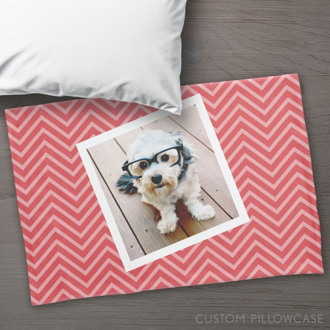 Photo with Red Chevron Pattern - Name on Back Pillowcase (Custom Pillowcase)