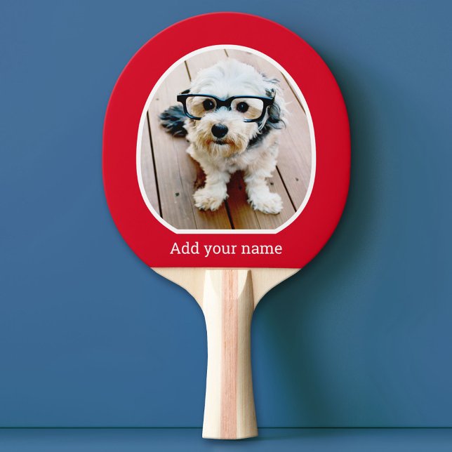 Photo with simple frame - modern text red white ping pong paddle (Custom Pink Pong Paddle)