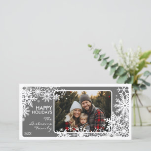 Photo with Snowflake Border - Grey White Holiday Card