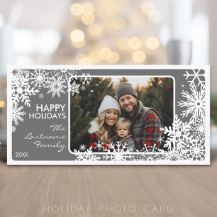 Photo with Snowflake Border - Grey White Holiday Card