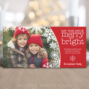 Photo with Snowflakes - merry and bright Christmas Holiday Card