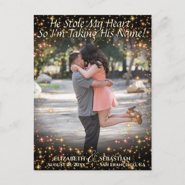 Photo with Sparkles Cute Wedding Save the Date Announcement Postcard (Front)