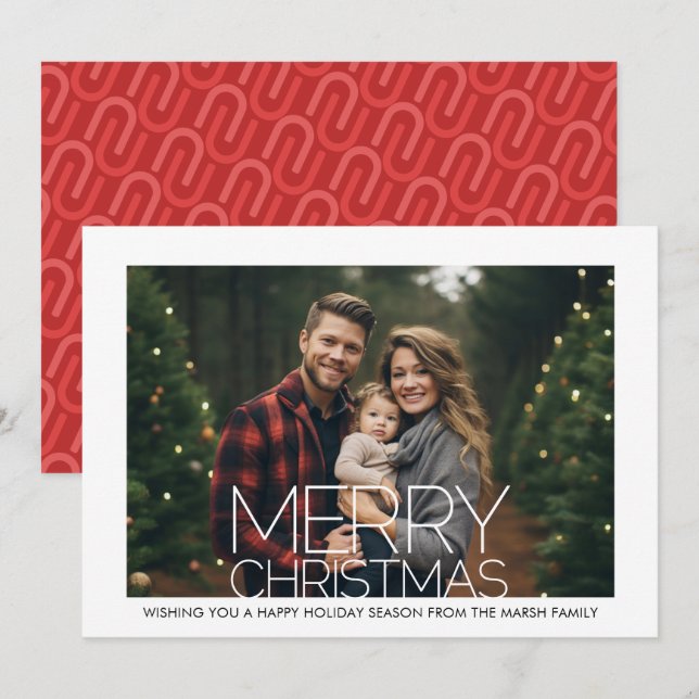 Photo with White Border - Retro Pattern Christmas Holiday Card (Front/Back)
