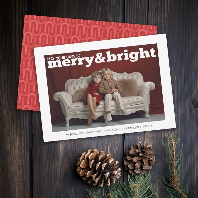 Photo with White Border - Retro Pattern Christmas Holiday Card (Rustic Modern Christmas Card with 1 Photo and Type Overlay - Print and Download Options)