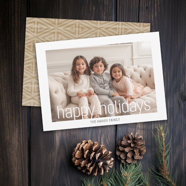 Photo with White Border - Tribal Pattern Happiest Holiday Card (Rustic Modern Christmas Card with Type Overlay, Abstract Background - Print and Download Options)