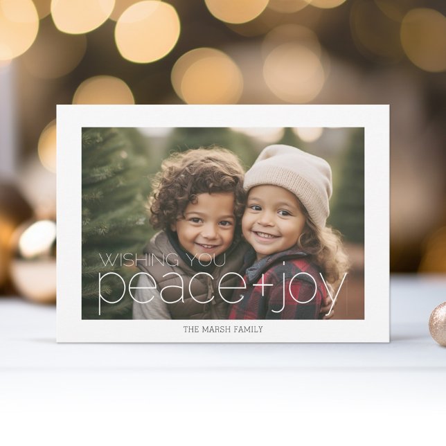 Photo with White Border - Tribal Pattern Peace Joy Holiday Card (Rustic Modern Christmas Card with Type Overlay, Abstract Background - Print and Download Options)