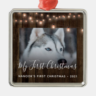 Photo Wood and Light Pet's First Christmas  Metal Tree Decoration