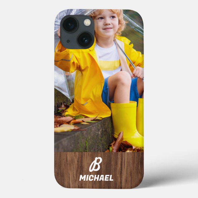 Photo Wood Grain Personalised Name I Phone case (Back)