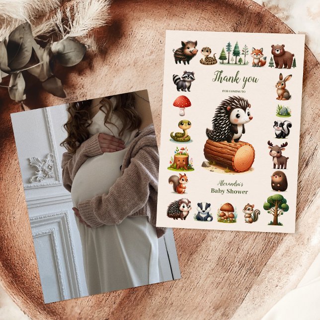 Photo Woodland Animals Baby Shower Thank You Card (Creator Uploaded)