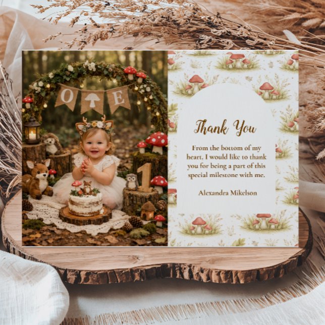 Photo Woodland Mushroom Wild One Birthday Thank You Card (Creator Uploaded)