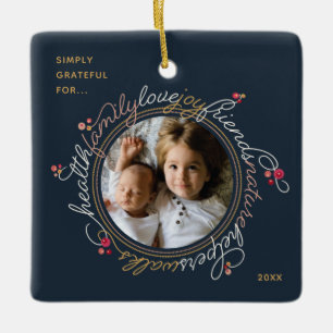 Photo Word Gratitude Wreath Custom Ornament