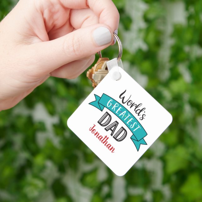 Photo World’s Greatest Dad Typography Blue Banner Key Ring (Hand)