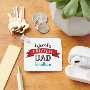 Photo World’s Greatest Dad Typography Red Banner  Key Ring