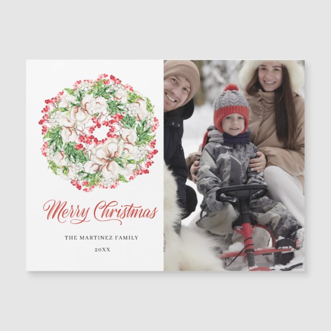 PHOTO Wreath Christmas Holiday Magnetic Card (Front)