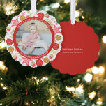 Photo Wreath Framed Personalised Christmas Tree Decoration Card<br><div class="desc">Add your own photo and text to this customisable hanging ornament card.. ideal for Christmas or any other event / occasion .. personalised to suit your requirements .. designed in a bold modern pink and white palate with a place for your photograph to the front surrounded by a stunning modern...</div>