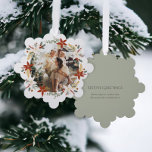Photo Wreath Framed Personalised Christmas Tree Decoration Card<br><div class="desc">Add your own photo and text to this customisable hanging ornament card.. ideal for Christmas or any other event / occasion .. personalised to suit your requirements .. designed in a delicate green palate with a place for your photograph to the front surrounded by a stunning floral winter wreath frame...</div>