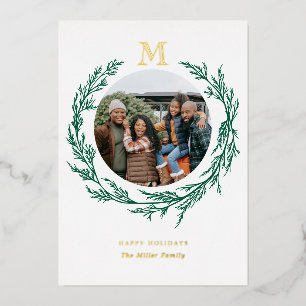 Photo Wreath Monogram Foil Holiday Card