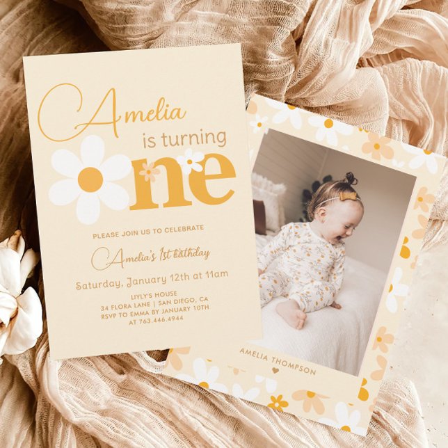 Photo Yellow Daisy 1st Birthday Party Invitation (Creator Uploaded)