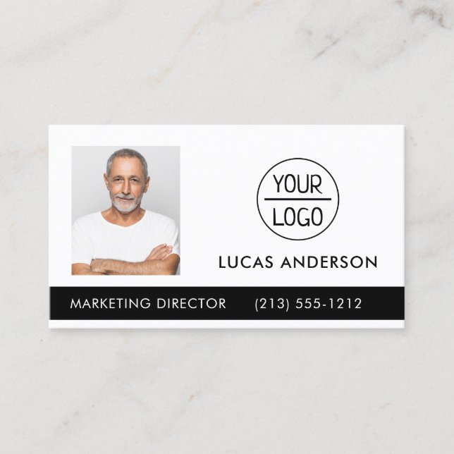 Photo Your Company or Event Logo Black Business  B Business Card (Front)