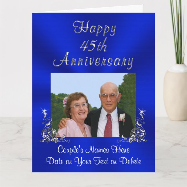 PHOTO, Your TEXT Sapphire Wedding Anniversary Card (Front)