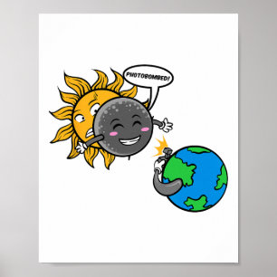 Photobomb! Adorable Cute Total Solar Eclipse 2024 Poster