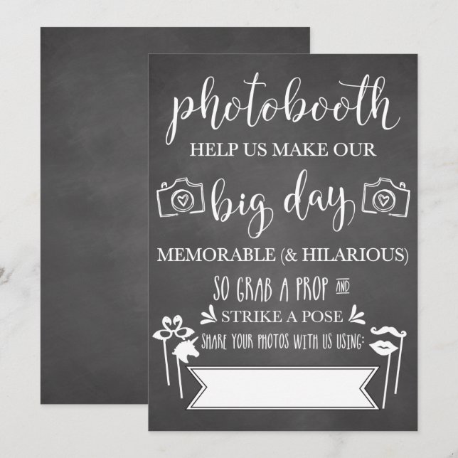 Photobooth Hashtag Wedding Party Sign Invitation (Front/Back)