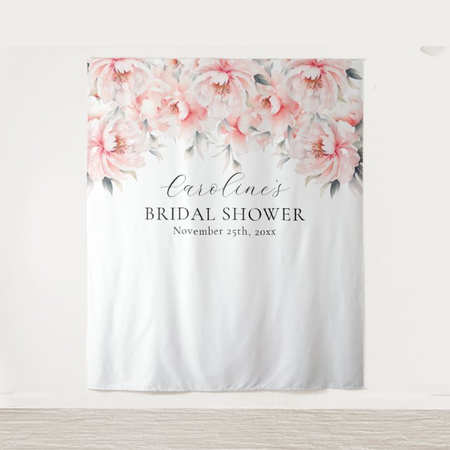 PHOTOBOOTH peonies Blush Pink BRIDAL SHOWER Tapestry (Front)