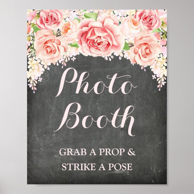 Photobooth Wedding Sign Pink Watercolor Chalkboard (Front)