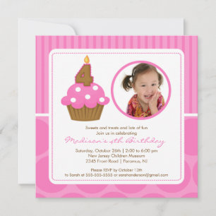 PhotoCupcake Birthday Invitation 4th Birthday Pink