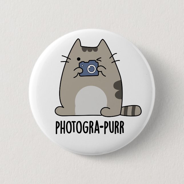 Photograh-purr Funny Cat Photographer Pun 6 Cm Round Badge (Front)