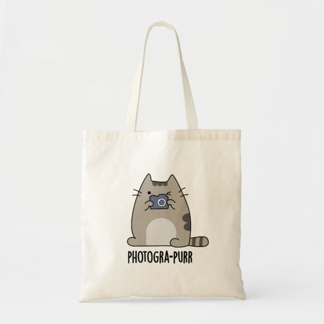 Photograh-purr Funny Cat Photographer Pun Tote Bag (Front)