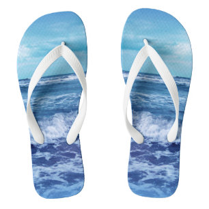Photograph Crashing Waves Blue Ocean Sky Flip Flops