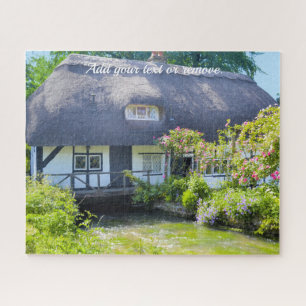 Photograph, English thatched roof cottage & garden Jigsaw Puzzle