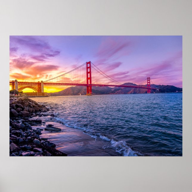 Photograph of a sunset over the Golden Gate Bridge Poster (Front)