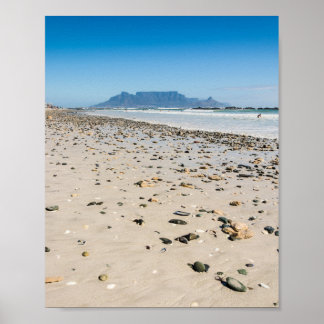 Photograph of Cape Town beach and Table Mountain Poster