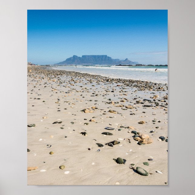 Photograph of Cape Town beach and Table Mountain Poster (Front)