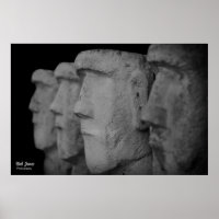 Photograph of four stone heads poster.