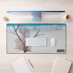Photograph of Seashells on a Sandy Beach Desk Mat