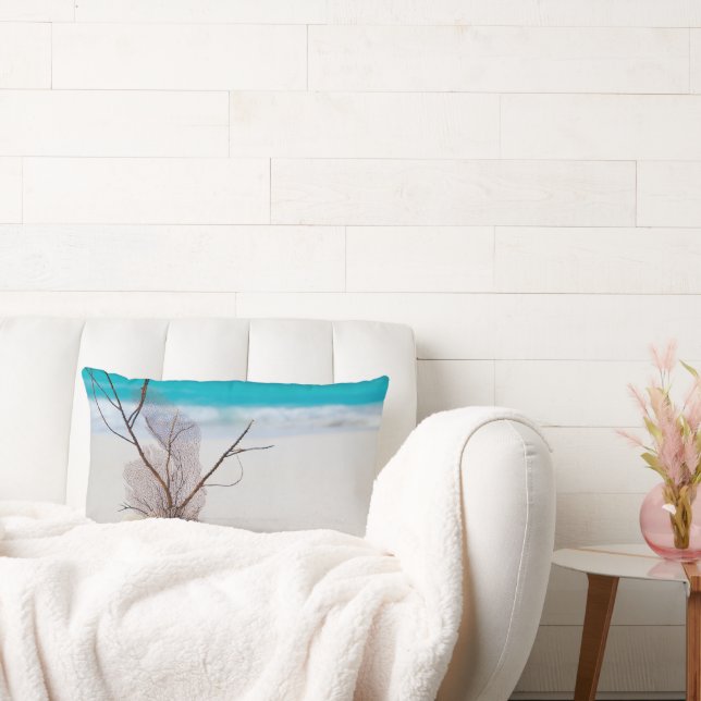 Photograph of Seashells on a Sandy Beach Lumbar Cushion (Couch)