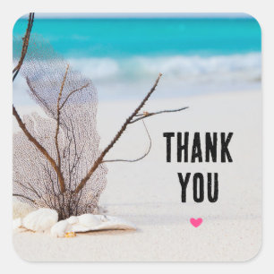 Photograph of Seashells on a Sandy Beach Thank You Square Sticker