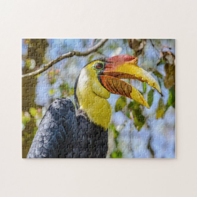 Photograph Wrinkled Hornbill Bird in Trees Jigsaw Puzzle (Horizontal)