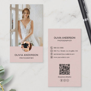 Photographer 2 Photos Custom Icons QR Code Pink Business Card