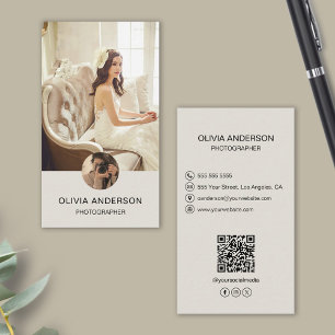 Photographer 2 Photos Replaceable Icons QR Code Business Card