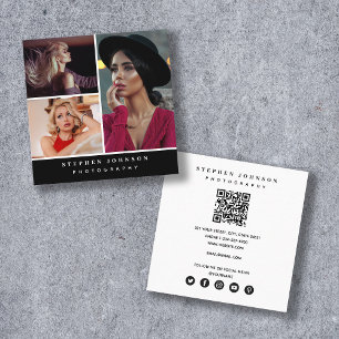 Photographer 3 Photos QR Code Social Media Icons Square Business Card