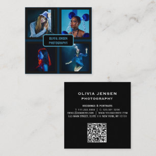 Photographer 4 Photos QR Code Social Media  Square Business Card