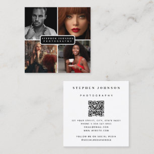 Photographer 4 Photos QR Code Social Media  Square Business Card