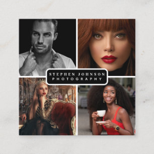 Photographer 4 Photos QR Code Social Media  Square Business Card